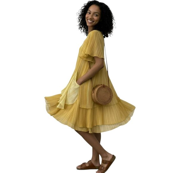 Max Studio Golden Yellow Silk Ruffle Dress | Special Edition | Size S - Picture 2 of 16